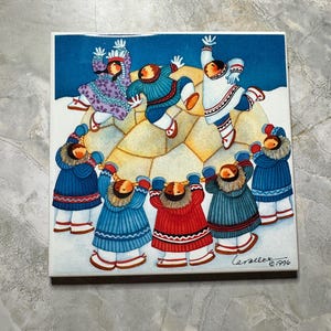 Barbara Lavallee Ceramic Art Tile Alaskan Inuit Trivet Wall Art Vintage Tile 1996