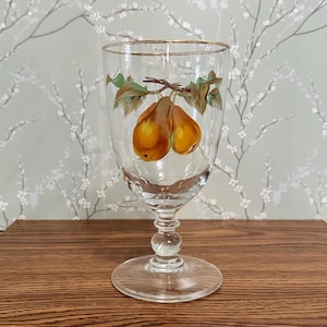 Vintage Royal Worcester Evesham Gold Rim Goblet: 14 oz Pear Pattern Water Glass