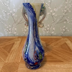 Silvestri Cristal Murano Vase Multi Color Rainbow Art Glass Vintage Hand-Blown Vase Murano Vase mid-century vintage glass Rare Find Lovely!