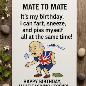 Cartão de aniversário engraçado, piada grosseira e humor para ele, homens, masculino