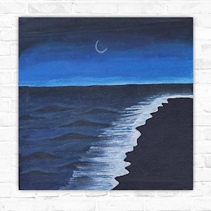 夜の海の油絵 アレクサンダー・シェンデロフによるオリジナル 月