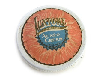 Vintage Luxtone Acneo Cream Original Box and Print Advertising Paper Ephemera Milk Glass Jar