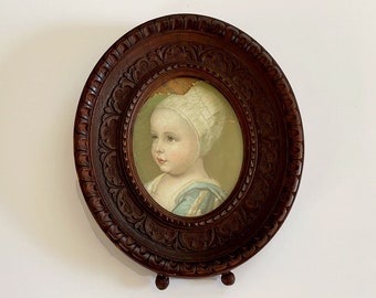 Wood Framed Oval of Son of Carlo I d'Inghilterra (King Charles I of England Postcard Art 1908 Painting Van Dyck Roma Artist