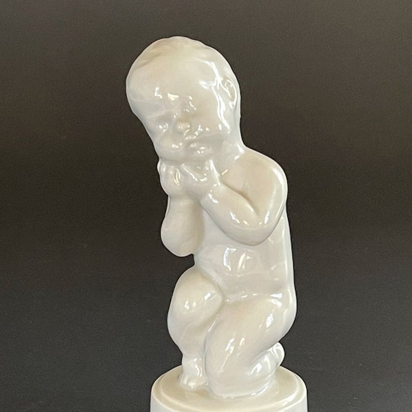 White Porcelain Baby Boy B&G Bing Grondahl Denmark Figurine #2207 / White Porcelain Baby Gift / Tooth Ached Svend Lindhart