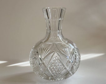 Antique American Brilliant Cut Glass Carafe / Clear Cut Crystal Water Carafe Decanter