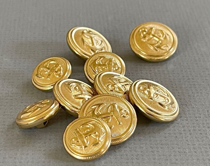 10 Naval Anchor Gold Buttons / Metal Blazer Gold Shank Buttons / 2