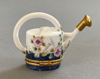 Limoges France Porcelain Watering Can Floral by Rochard Trinket Box