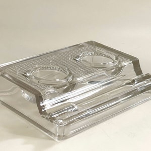 Antique Clear Glass Inkstand for 2 Ink Bottle and Pen Slot / Desk Accessory / Antique Inkwell / Patent for Ink Stand