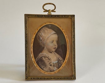 Gold-toned Framed Oval Mat of Baby Stuart with Bonnet Postcard Art Painting Van Dyck Roma Artist