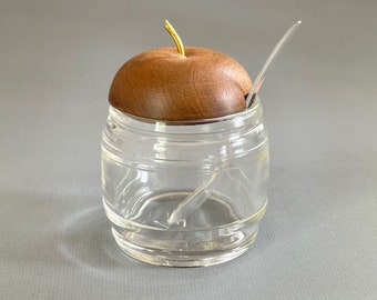 Vintage German Kruger Nursery Glass Jar with Added Lid and Spoon for a Honey Pot or Jam Pot