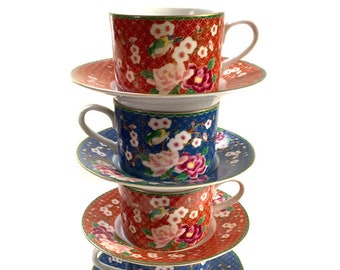 House of Global Art Flat Tea Coffee Cups and Saucers - Set of Four