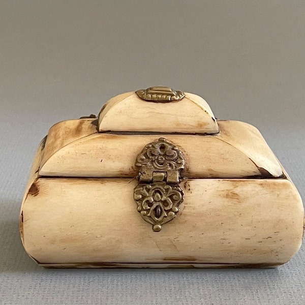 Vintage Camel Bone Trinket Box / India Trinket Box /  Camel Bone and Brass Small Box