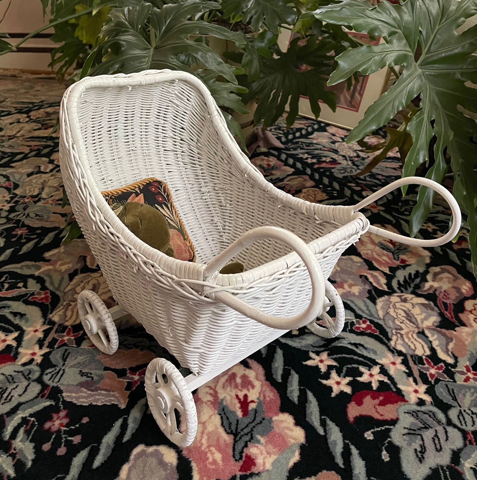 Vintage White Wicker Doll Stroller Carriage / Wicker Baby Doll Etsy