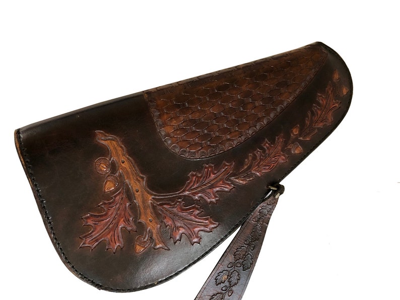 Handtooled Leather Pistol Gun Case Fleece Lined / Oak Acorn Etsy