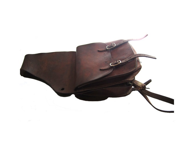 Vintage Top Grain Leather Saddle Bags With Double Buckle Etsy