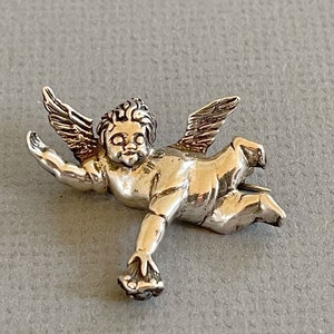 Jez Jezlaine 925 Sterling Silver Brooch / Vintage .925 Sterling Silver Baby Angel Cherub Brooch Pin