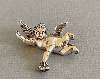 Jez Jezlaine 925 Sterling Silver Brooch / Vintage .925 Sterling Silver Baby Angel Cherub Brooch Pin