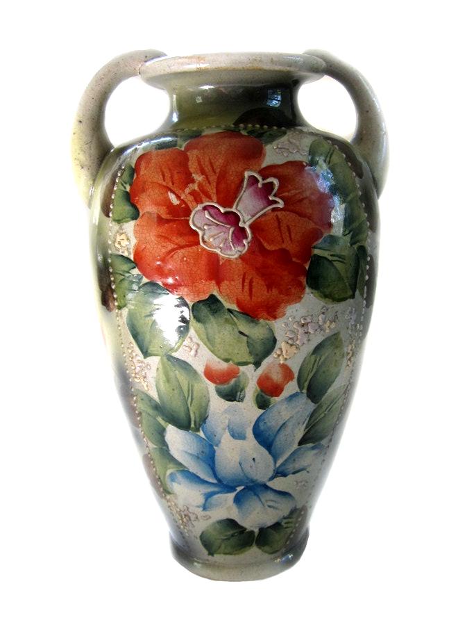Japanese Moriage Pottery Vase With Hand Painted Floral Motif / Antique ...