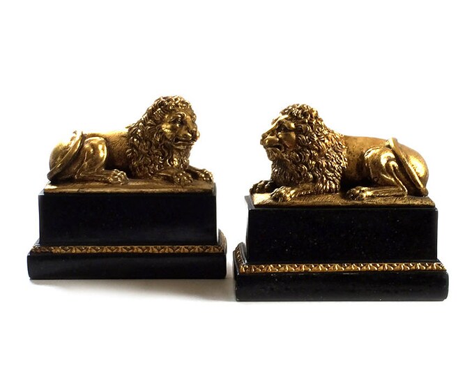 PAIR Vintage Lion Bookends Cast Plaster Gilt Finish Etsy