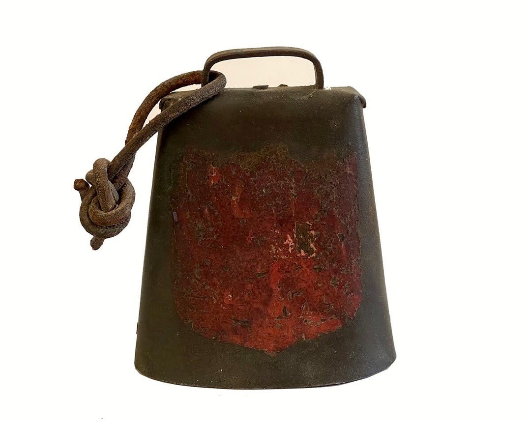 Antique Iron Bullock Bull Cow Bell With Shield / Collar Bell Teamster ...
