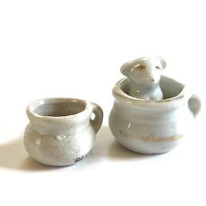 Vintage Miniature Dog in Chamber Pot Figurine and Tiny Gents Pot