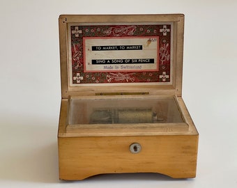 Vintage Swiss Music Box, Thorens, New York / Thorens Wood Mechanical Music Box / Plays 2  Nursery Rhyme Songs