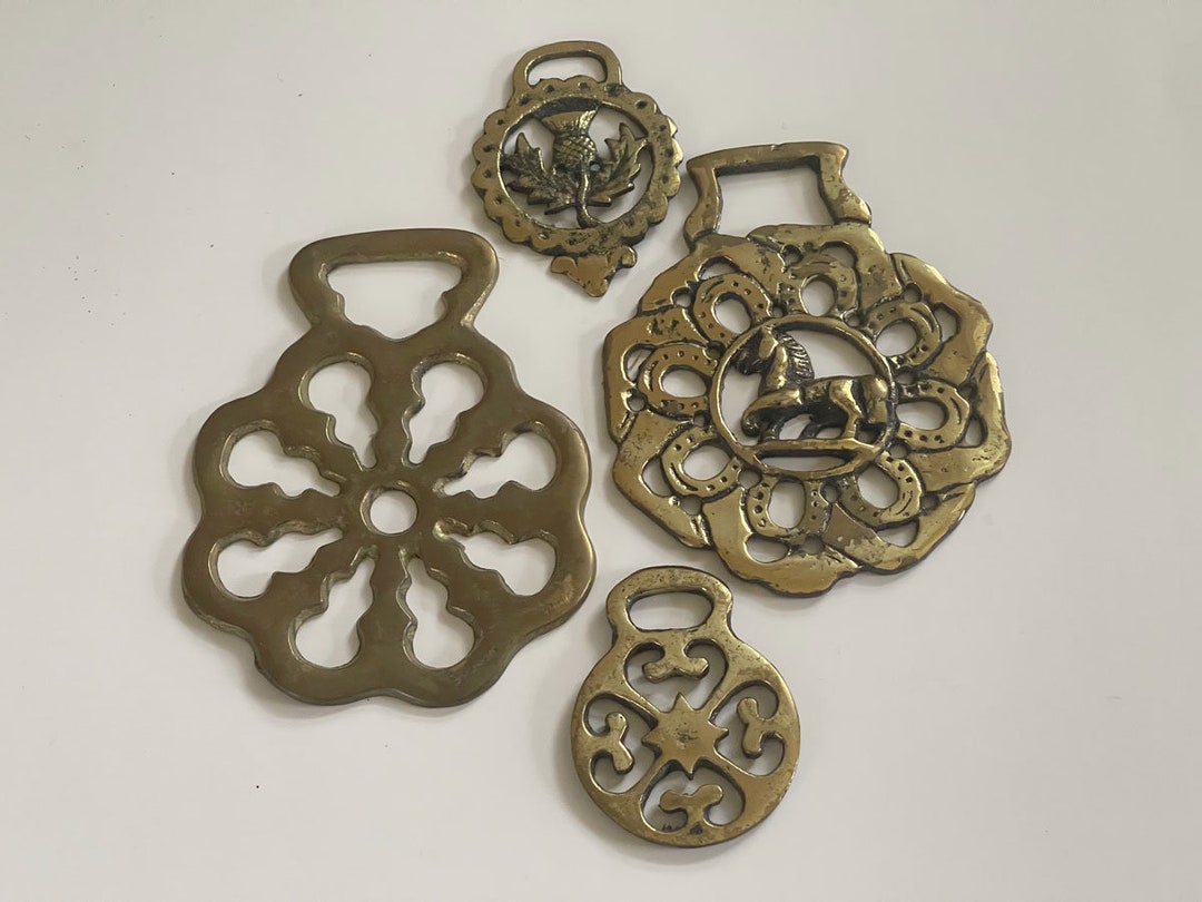 4 Horse Brass Medallions / 4 Brass Horse Decoration / Horse Bridle
