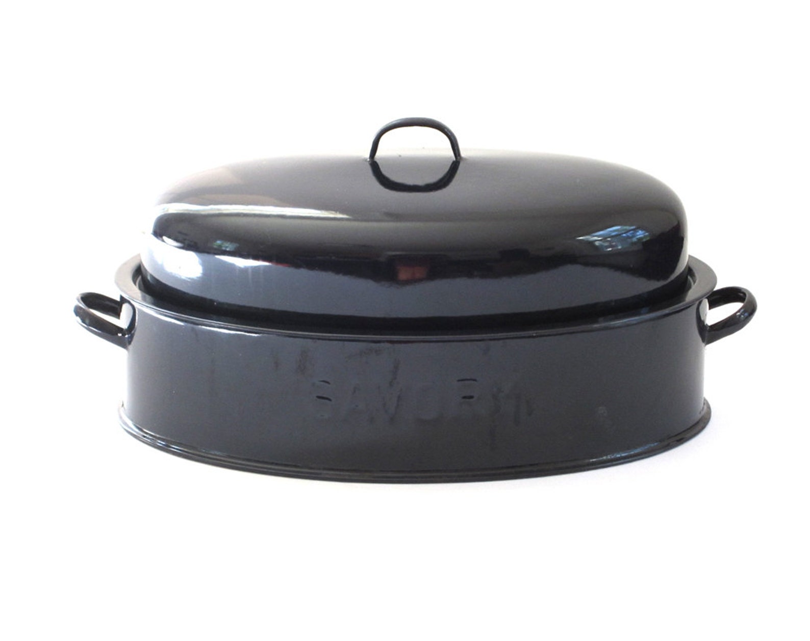 Vintage Dark Blue Savory Enamel Roasting Pan Large Etsy