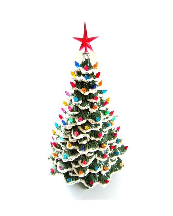 Large Vintage Ceramic Christmas Tree w/ Lights and Pedestal Etsy
