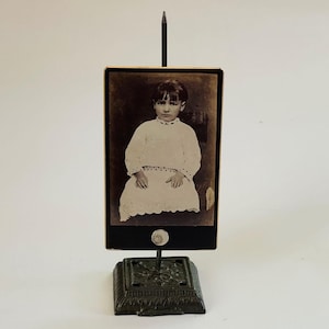 Antique Cast Iron Receipt Spike with Carte-de-Visite Photo / Paper Receipt  / Reception Desk Spike / Shop Store Receipt Note Photo Holder