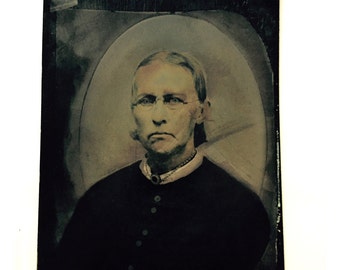 Full Plate Tinted Tintype Woman in Defiance of Civil War / Whole Plate Tin Tye Antique
