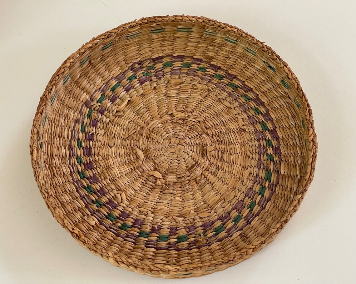 Vintage Sweetgrass Woven Basket With Lid / Round Sweetgrass Etsy