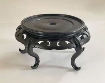 Oriental Bowl Indoor Plant Stand Black / Round Wood Plant Stand / Asian Planter Stand / Indoor Oriental Bowl Stand