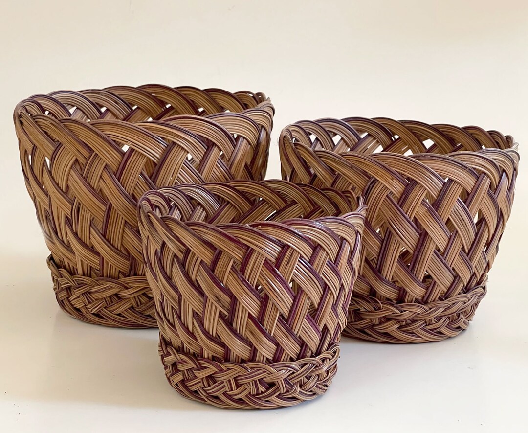 3 Nesting Woven Basket Planters / Vintage Woven Baskets / Braided and