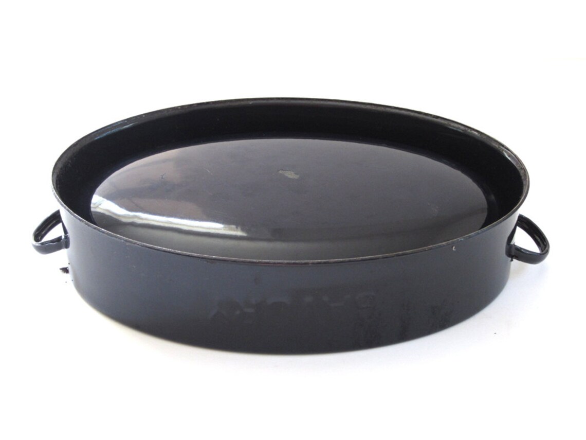 Vintage Dark Blue Savory Enamel Roasting Pan Large Etsy