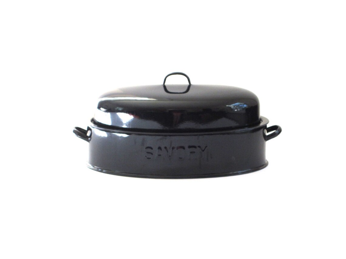 Vintage Dark Blue Savory Enamel Roasting Pan Large Etsy