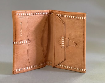 Moroccan Leather Wallet Embossed &  Stitched Bi-fold w 22 Caret Gold /Made In Morocco / Leather Wallet /  Moroccan Billfold
