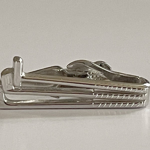 Swank Sterling Tie Bar Golf Clubs Small / Mid Century Tie Bar /  Vintage Men's Accessories / Swank Tie Bar Clip Necktie Suit