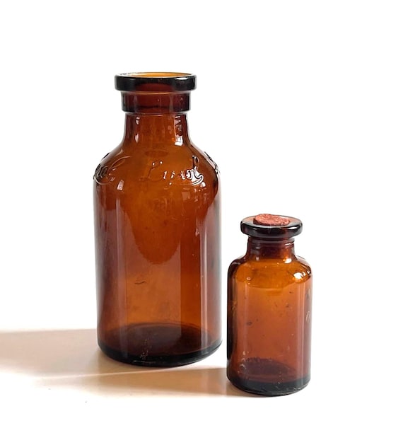 Amber Glass Lysol Disinfectant Bottle and Medicine Iodine Bottle LOT of 2