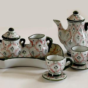 Small PLAY Pink Blue Porcelain TEA SET Floral and Tray Platter / Tea Set for Child and Friends / Mommy Daddy & Me Tea Party   P-2