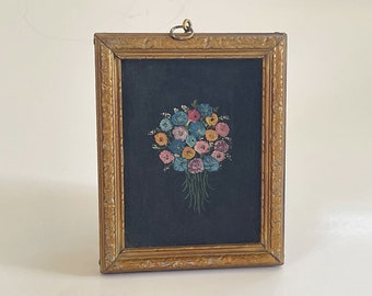 Vintage Small Framed Floral Oil Painting / Gold Framed Flower Bouquet Painting