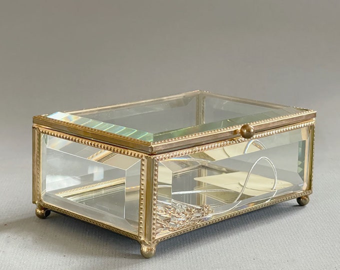 Beveled Glass Jewelry Casket Box / Vintage Cynthia Rowley Jewelry