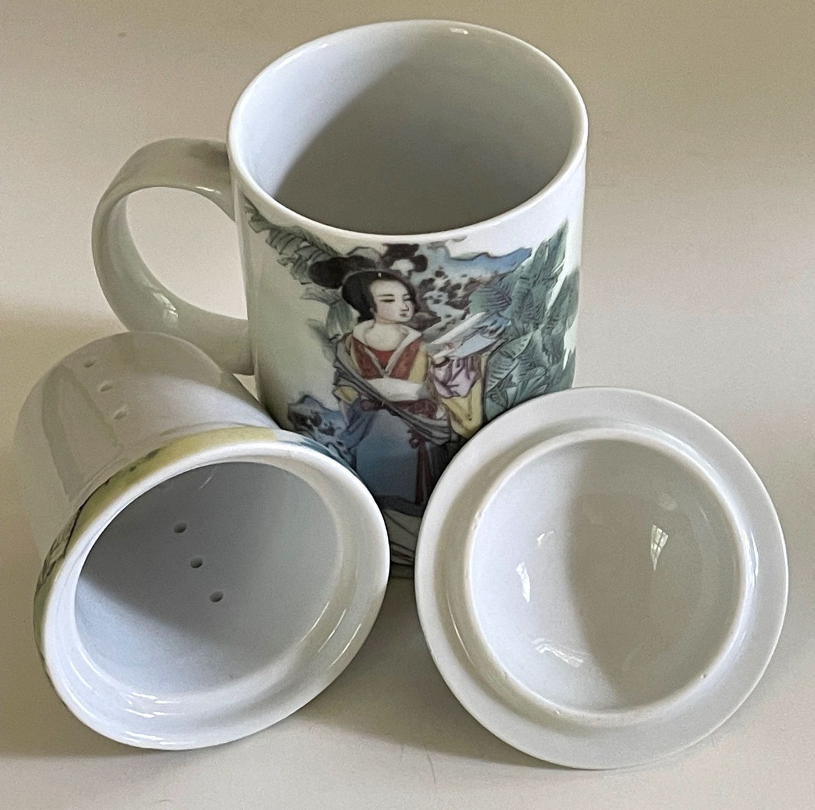 Japanese Porcelain Tea Cup Mug With Lid and Infuser 3 Piece Etsy