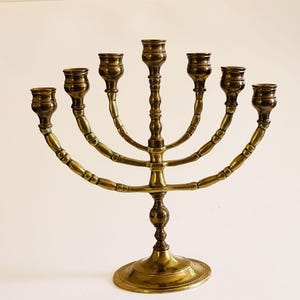Vintage Brass 10” MENORAH 7 Branch Candelabra / Jewish Tradition / Jewish Lampstand / Traditional Judaica Candle Holder