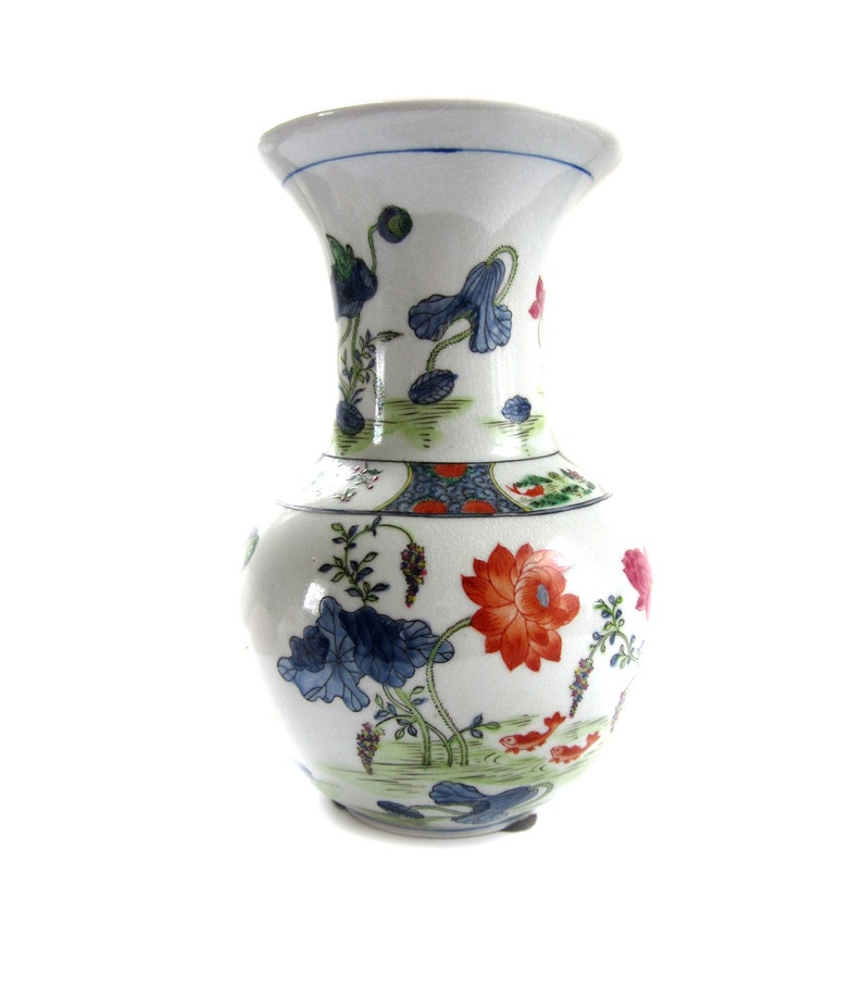 Vintage Floral VASE Hand Painted Porcelain 11" Vase - Spring Poppy ...