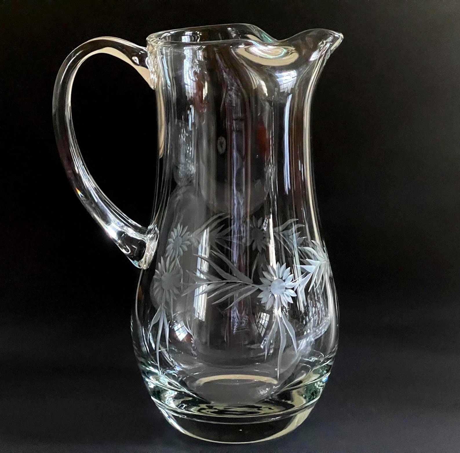 Antique Glass Pitcher Tall, Floral Ice Tea Lemonade