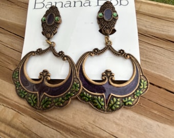 Banana Bob clip enameled earrings 2.75 inches