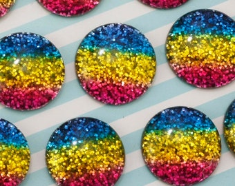 10x 16mm Juicy Glittery Rainbow Round Circle Cabochons