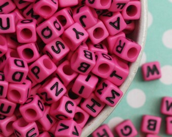 100x 6mm Pink and Black Candy Coloured Alphabet Cube Resin beads