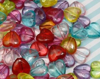 50x 12mm Transparent Heart Shaped Beads in Jewel Multicolours